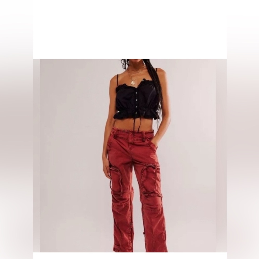 Free People Cant Compare Slouchy Red Cargo Pants